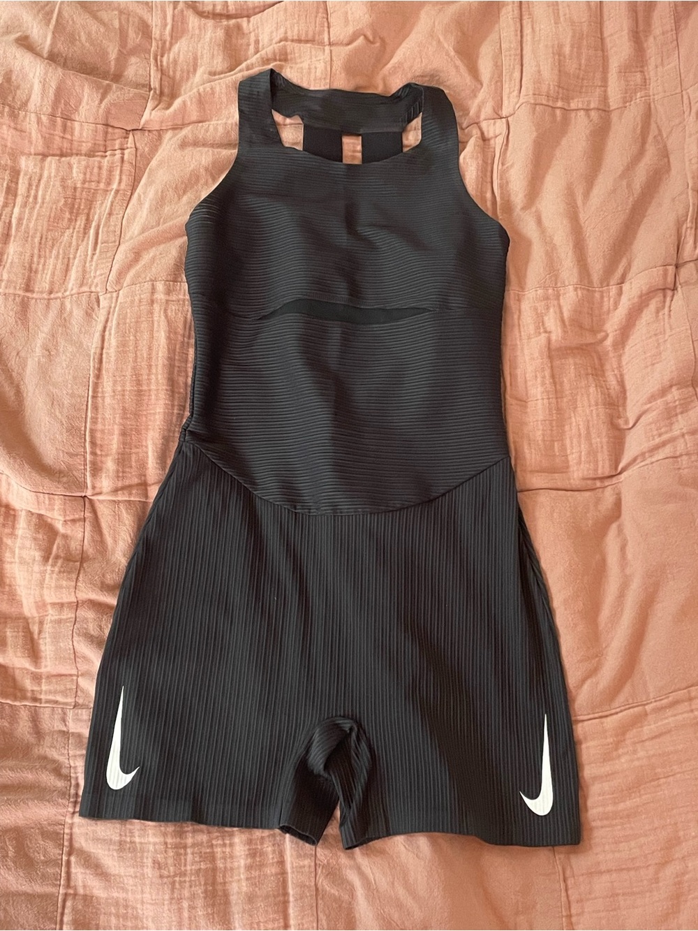 Nike Black Ribbed Performance Romper with White Swoosh
